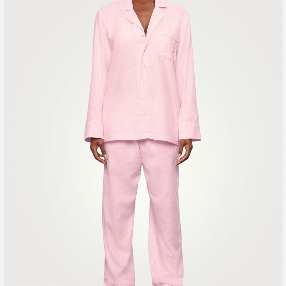 Skims Hotel Collection Pink Pajama Button Down Shirt